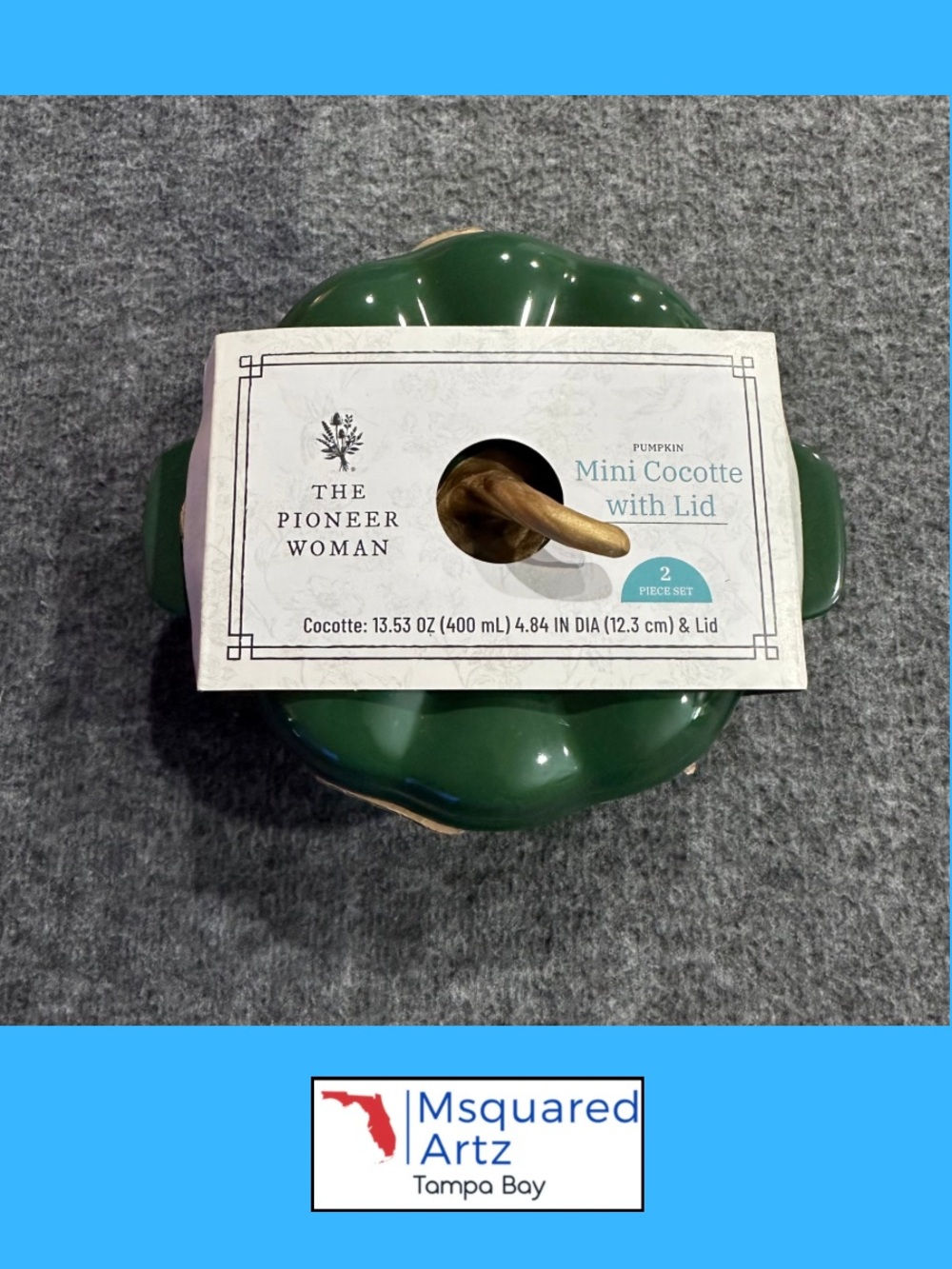 Pioneer Woman Pumpkin Mini Cocotte Dark Green Ceramic Stoneware Lid Fall Decor